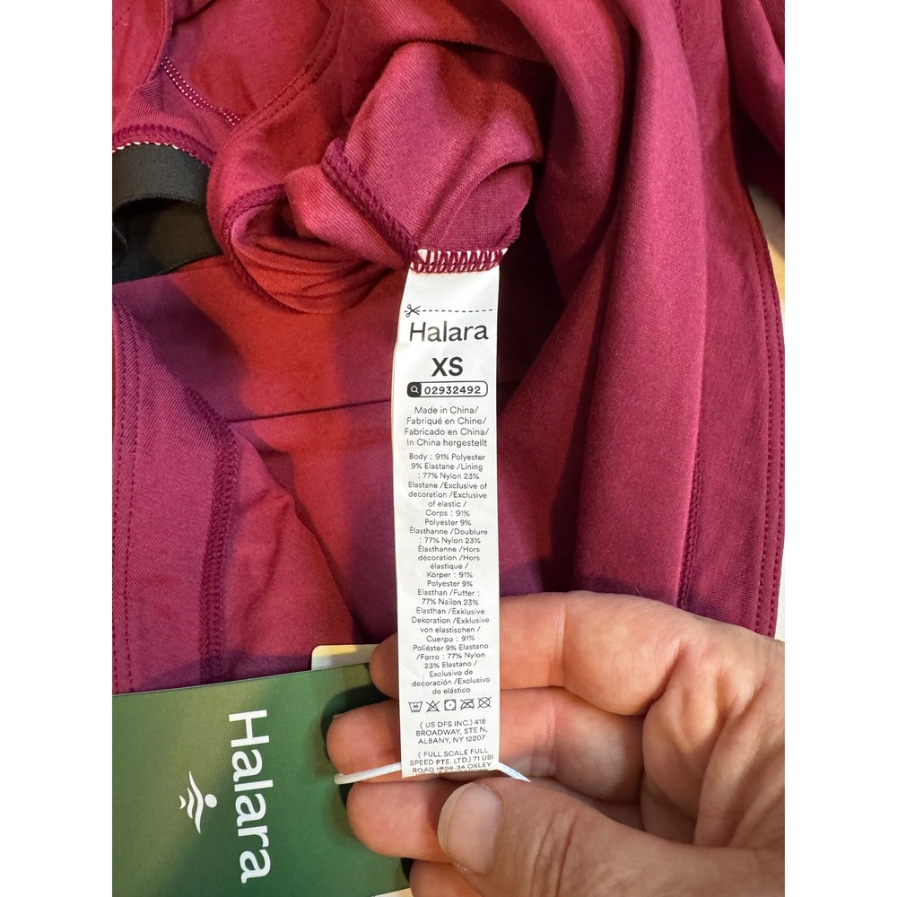 Halara Long Sleeve Built-in Bra Top Burgundy Thumbhole Curved Hem XS NWT - Picture 9 of 10
